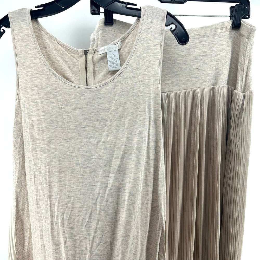 Design History Neiman Marcus Grey Heather Pleated Tank & Maxi Skirt Set L NWT